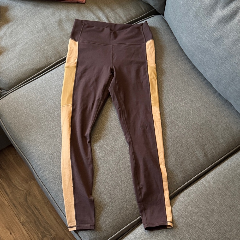 Fabletics Brown and Tan Color blocked Leggings